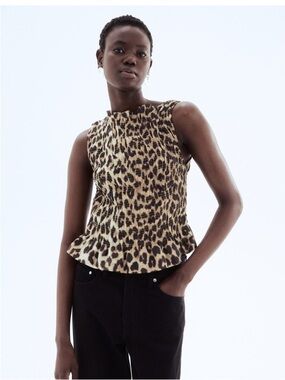 H&M Leopard Print Smocked Peplum Camisole in Brown and Tan Sz. Sm